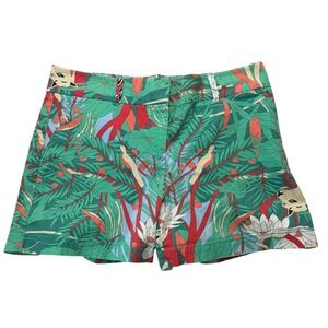 Talbots Shorts Women 12 Green Tropical Jungle Print Bird Safari Summer Vacation